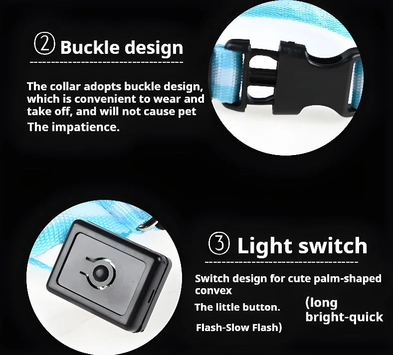 Dog Collar Nylon LED Night Safety Flashing