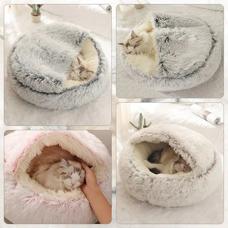 Warm Soft Plush Pet Bed with Cover Cave for Small Dogs kitten