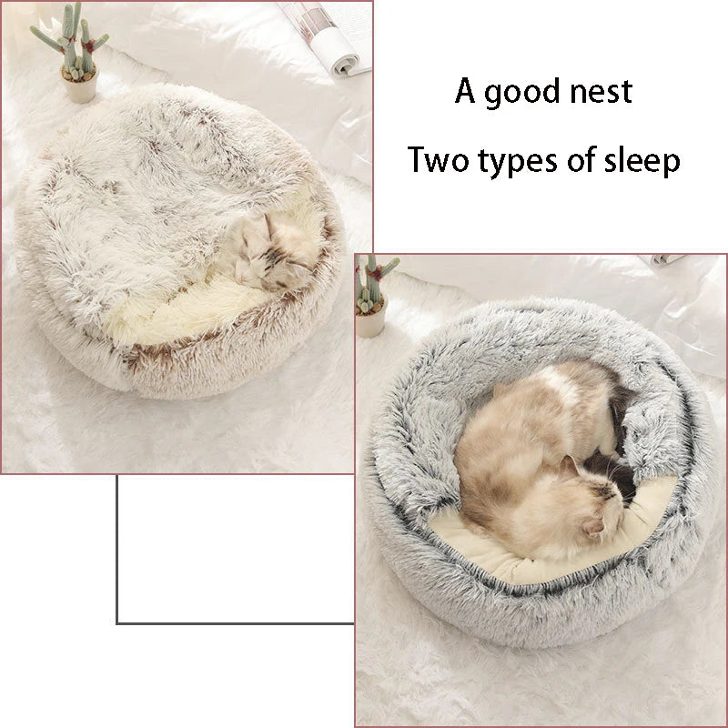 Warm Soft Plush Pet Bed with Cover Cave for Small Dogs kitten