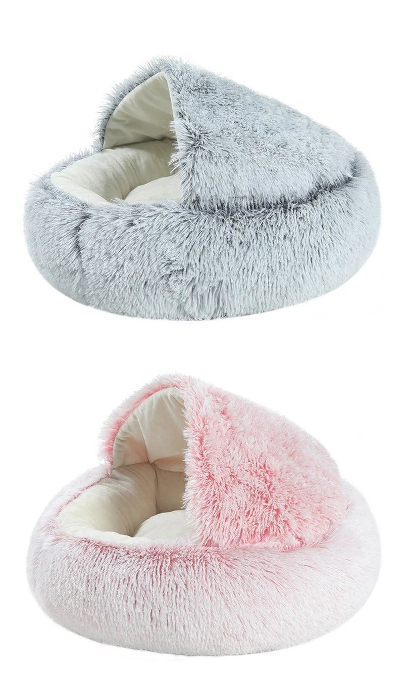 Warm Soft Plush Pet Bed with Cover Cave for Small Dogs kitten