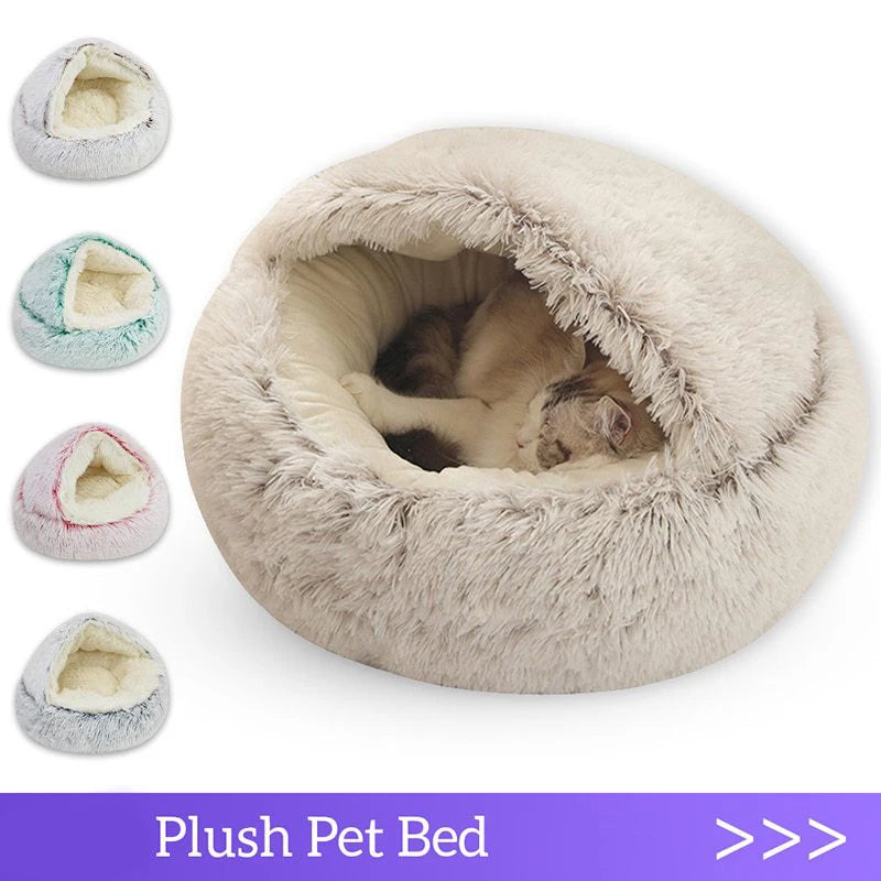 Warm Soft Plush Pet Bed with Cover Cave for Small Dogs kitten