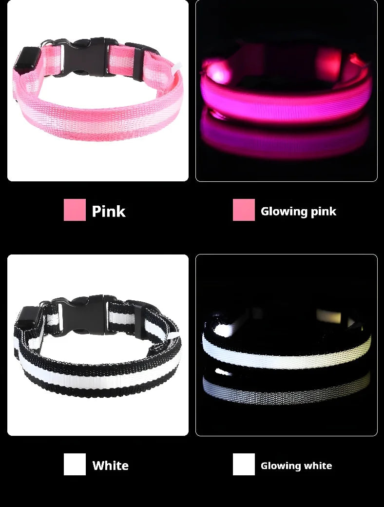 Dog Collar Nylon LED Night Safety Flashing