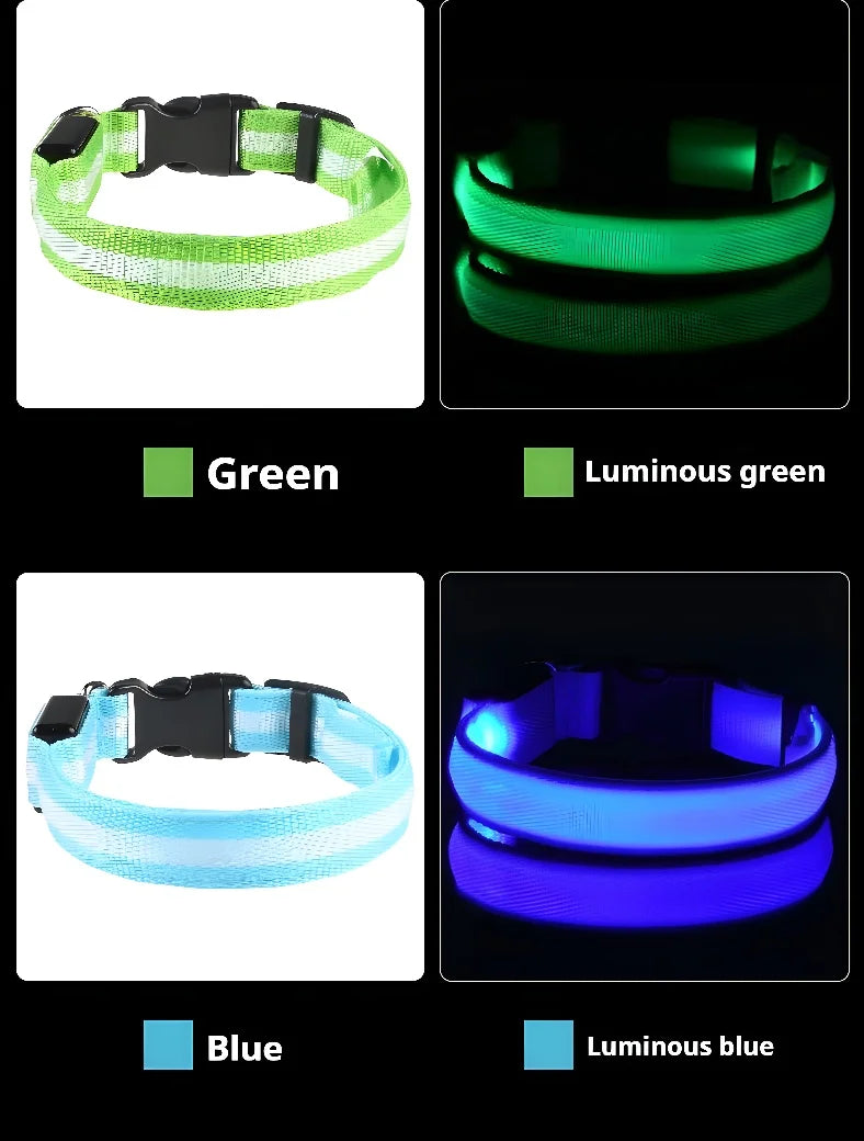 Dog Collar Nylon LED Night Safety Flashing