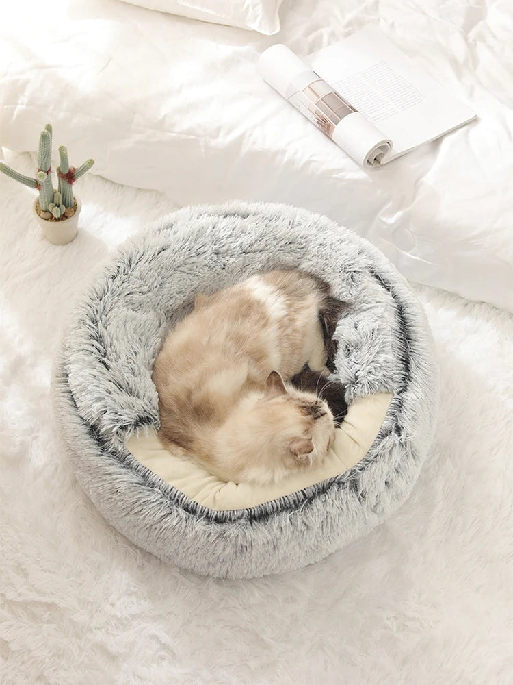 Warm Soft Plush Pet Bed with Cover Cave for Small Dogs kitten