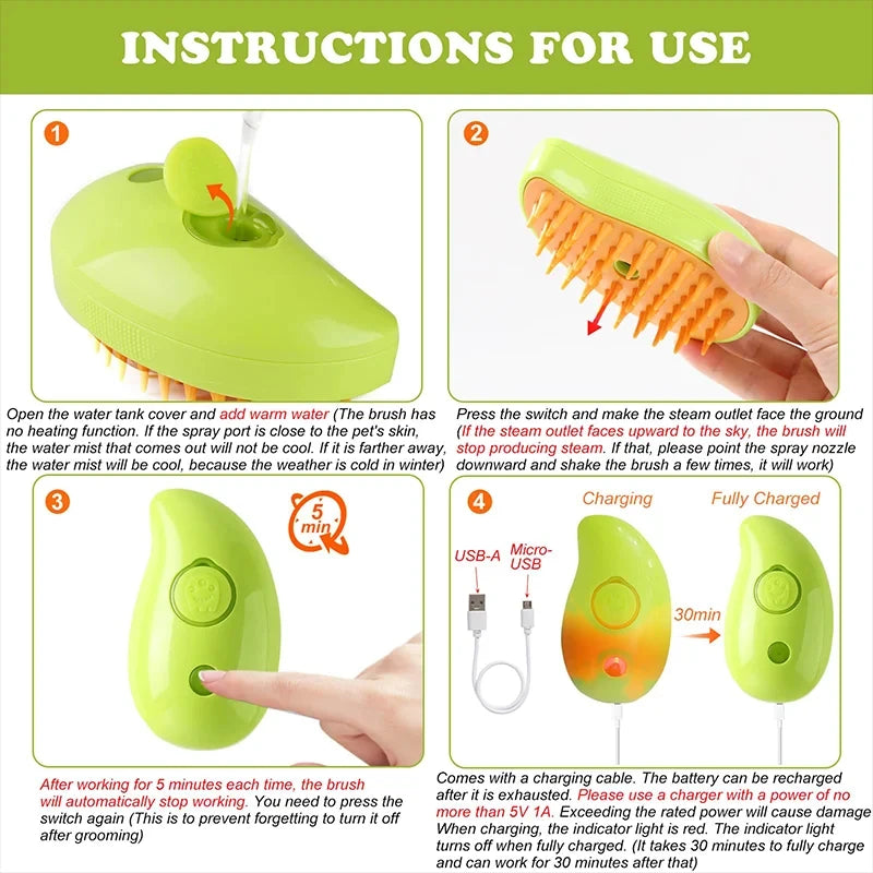 Brush Electric Spray Water Pet Comb Soft Silicone Depilation