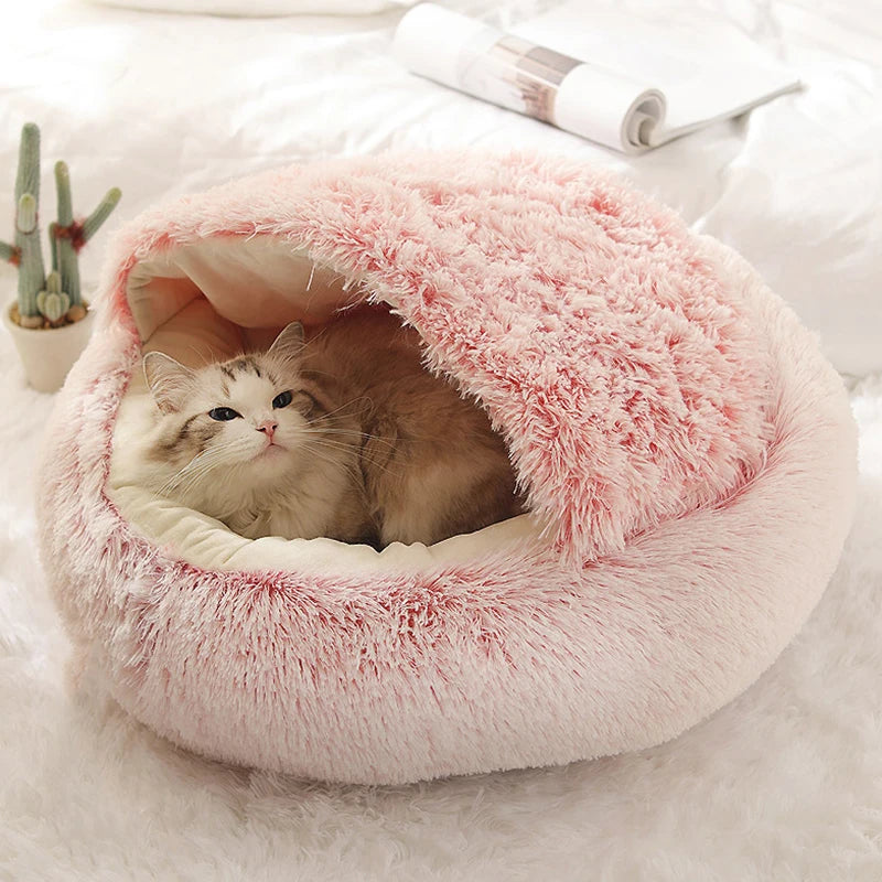 Warm Soft Plush Pet Bed with Cover Cave for Small Dogs kitten