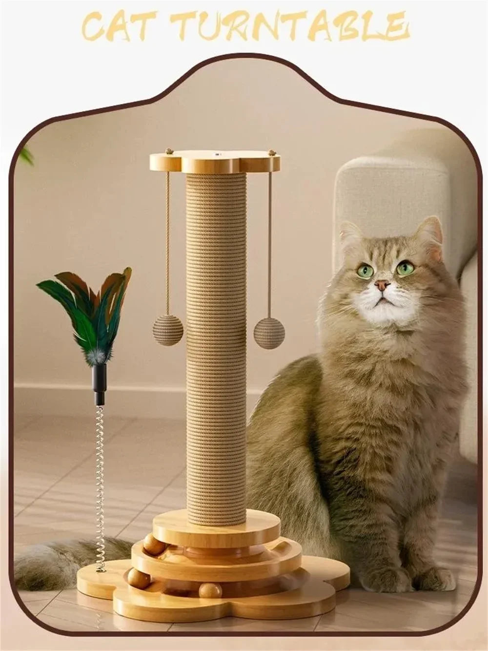 Cat Turntable Funny Cat Stick Balls Durable Sisal Scratching Board